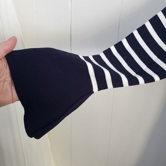 Charlie Paige Blue and White Striped Bateau Neck Sweater Top M - Picture 4 of 8